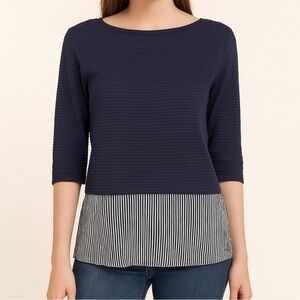 Dynamite Navy Ribbed Knit Layered Mixed-Media Top (XS)
